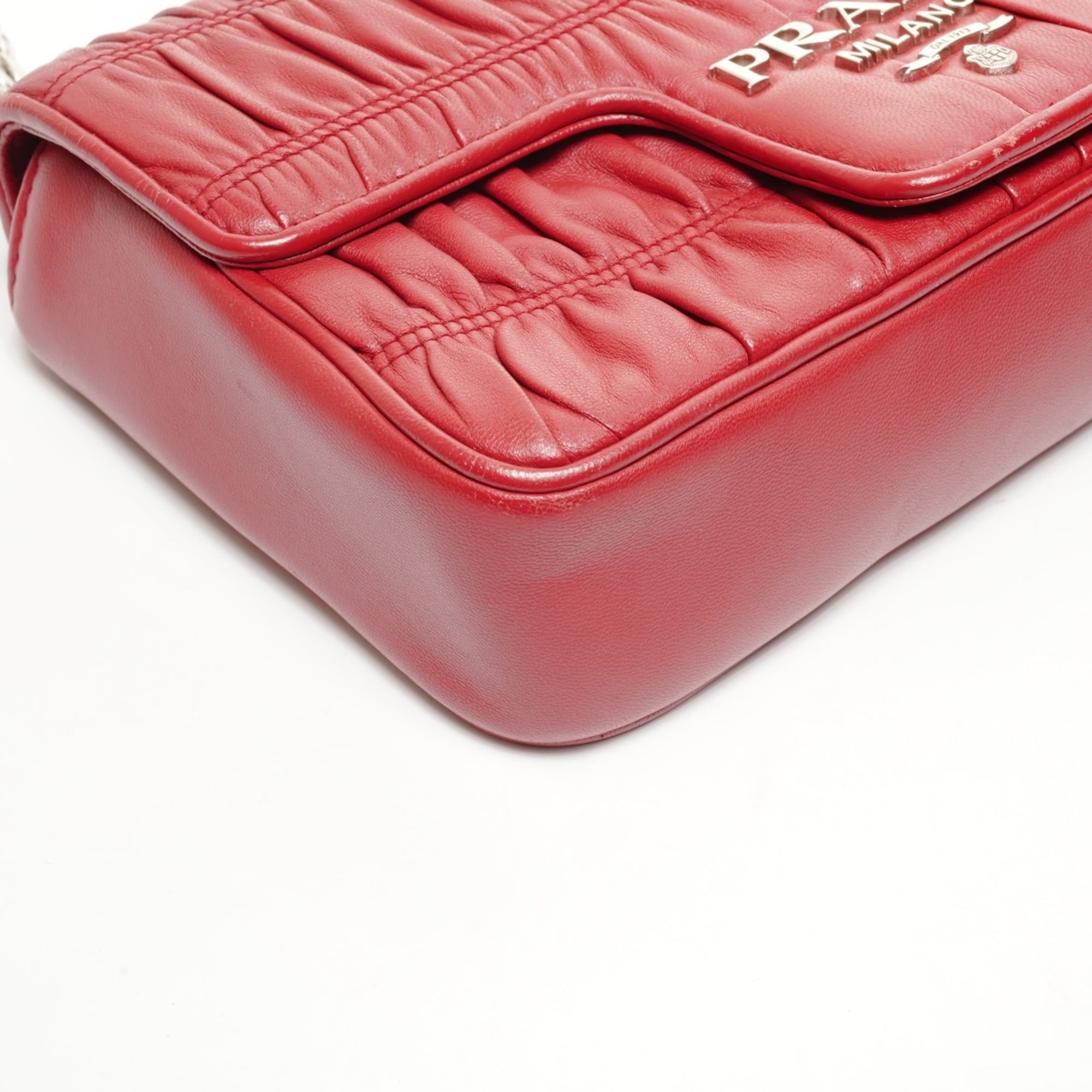 Prada Chain Nappa Gaufre Shoulder Bag in Red