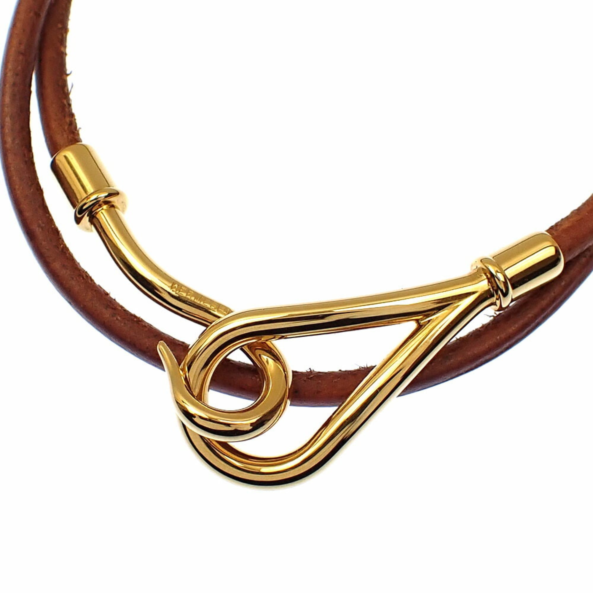 Hermes Hermès Jumbo Bracelet for Women, GP Leather, Brown, Double-Strand Choker