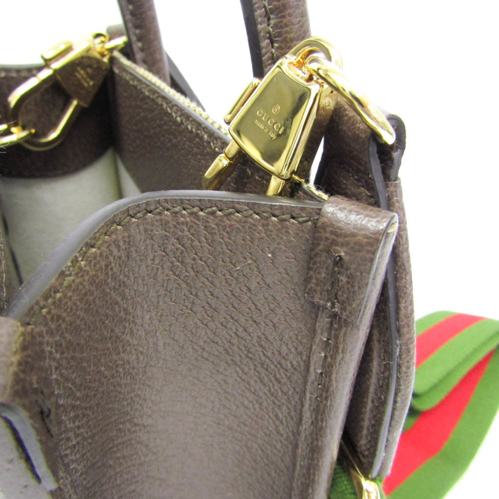 Gucci Jumbo GG Mini 699406 Women's Canvas,Leather Handbag,Shoulder Bag Beige,Dark Brown — Like New