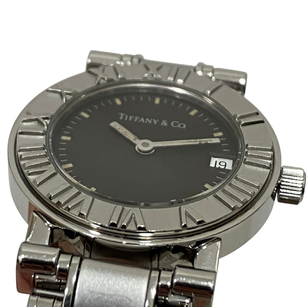 Tiffany & Co. Atlas watch, total weight 53.5g, stainless steel, quartz movement, black dial — Good