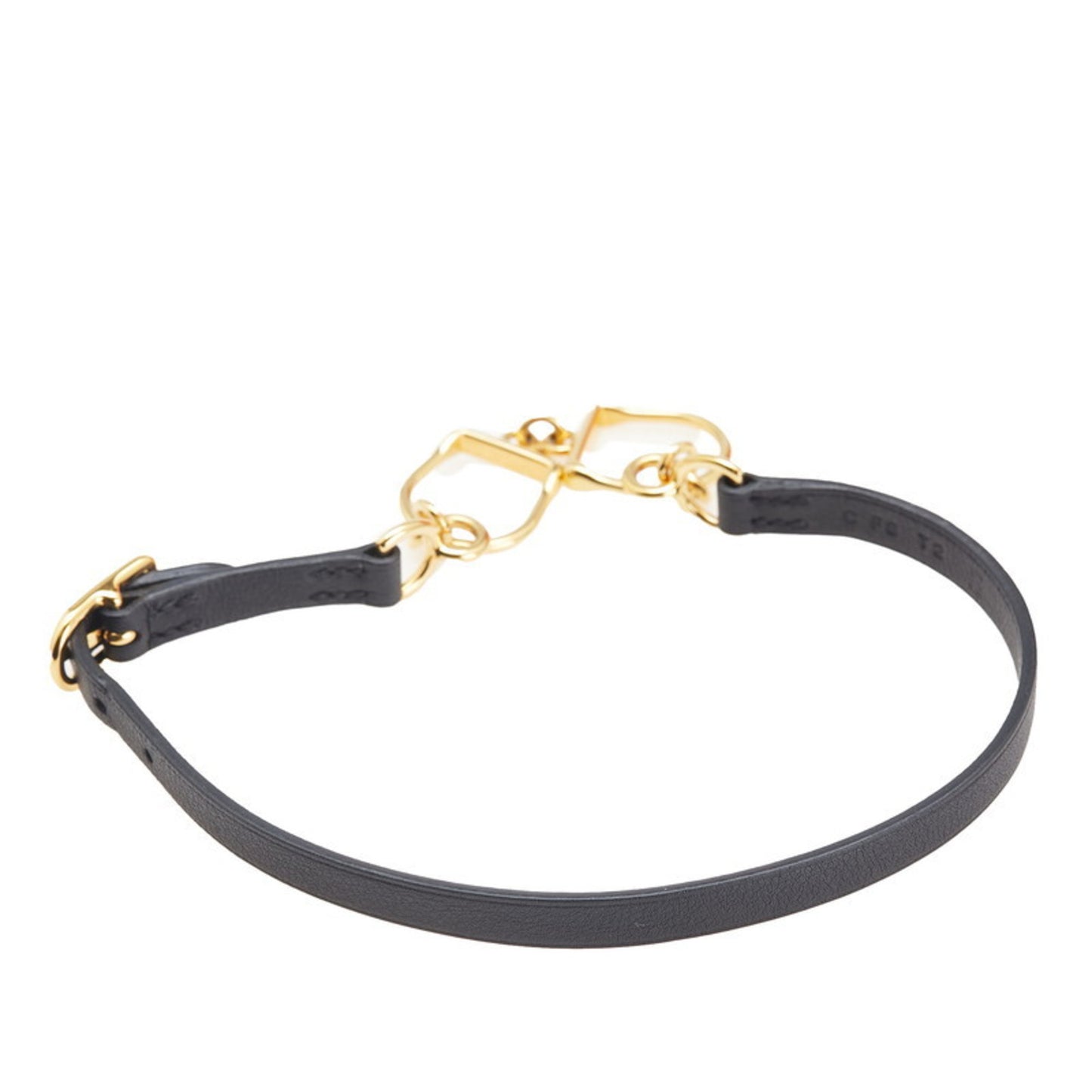 Hermes Hermès Etrier Double Tour Bracelet in Black Gold and Plated Leather for Women