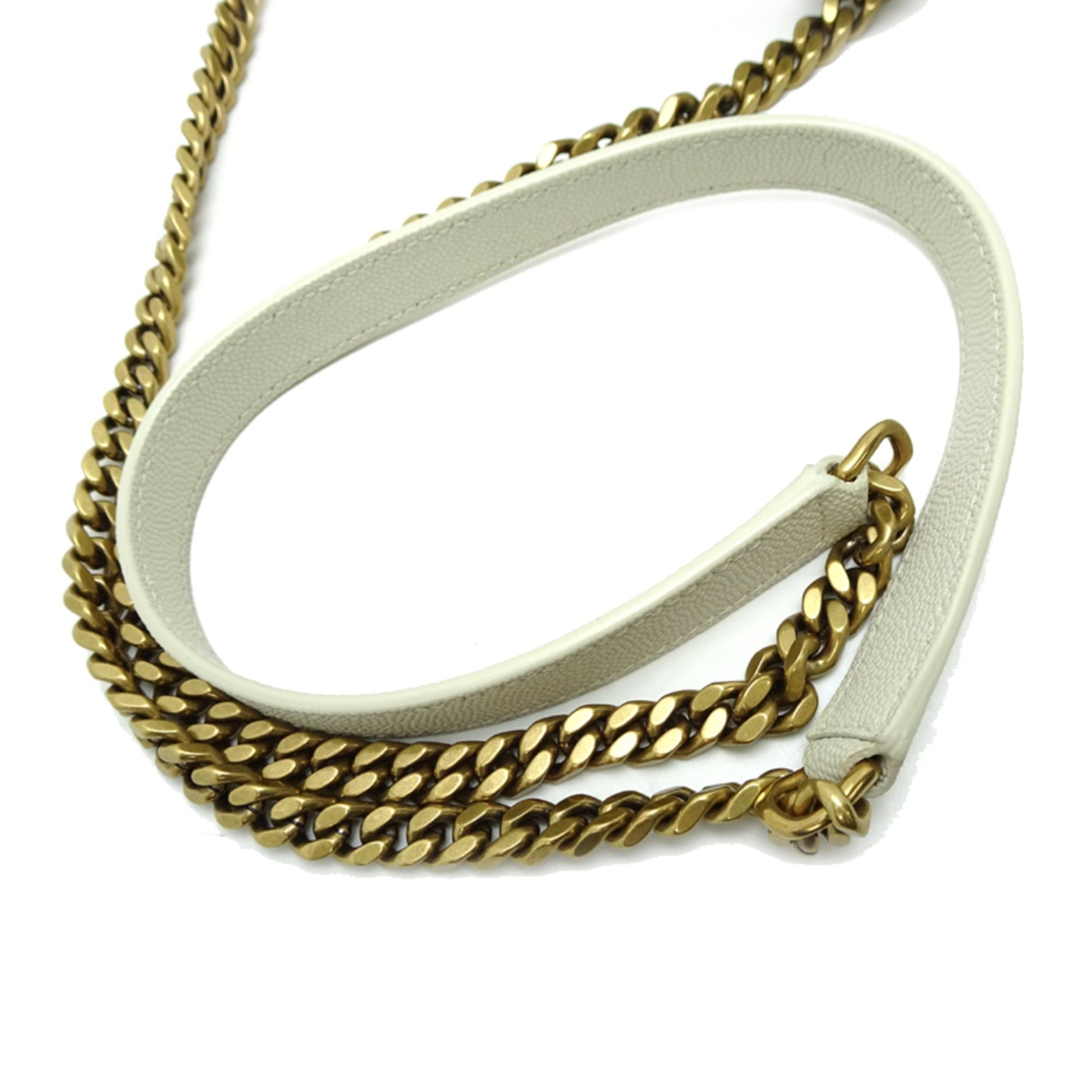 Saint Laurent Vinyl Chain Shoulder Bag, Women's, 610436, Leather, Ivory (White)