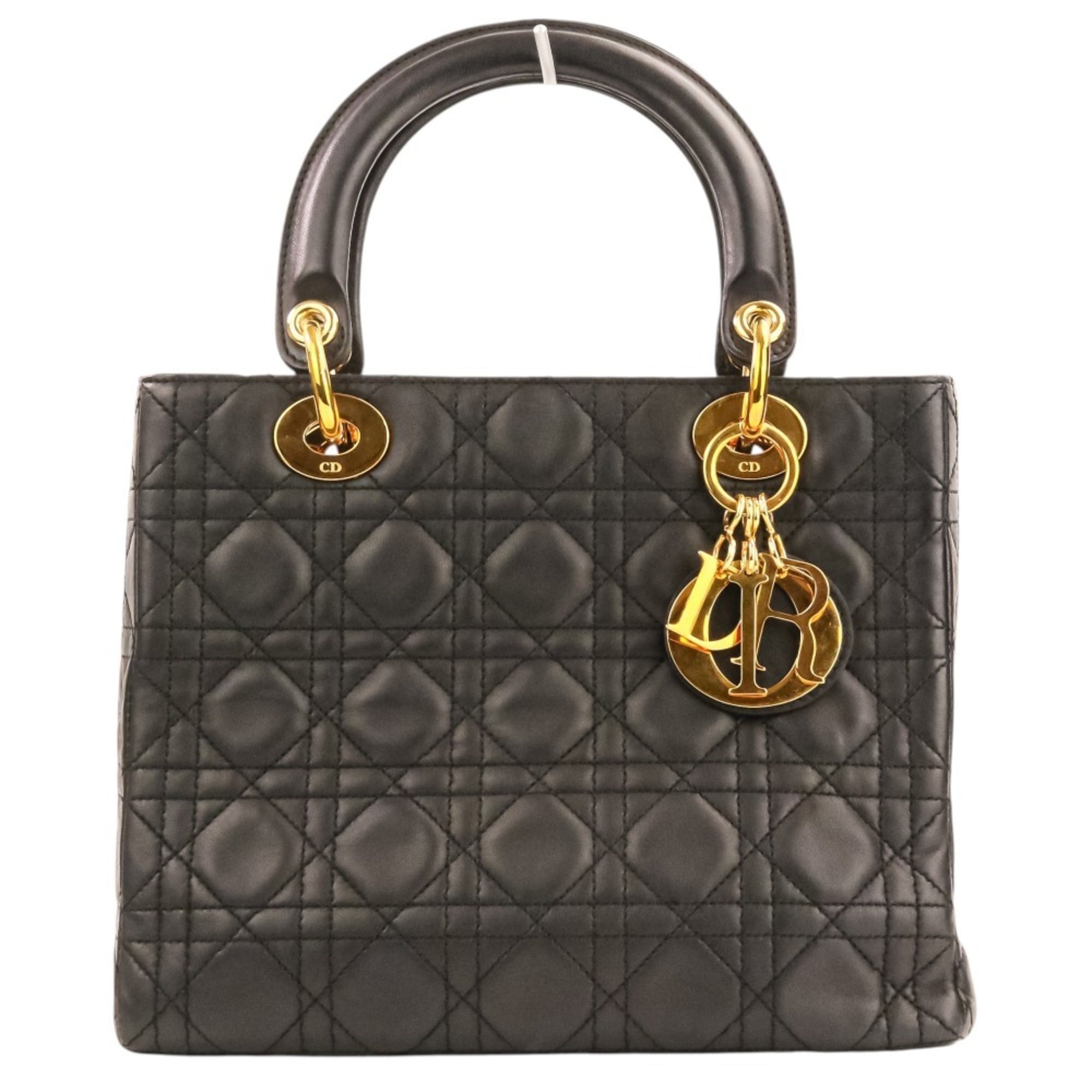 Christian Dior Lady Cannage Leather 2-way Handbag/Shoulder Bag, Black, Women's — Like New