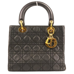 Christian Dior Lady Cannage Leather 2-way Handbag/Shoulder Bag, Black, Women's — Like New