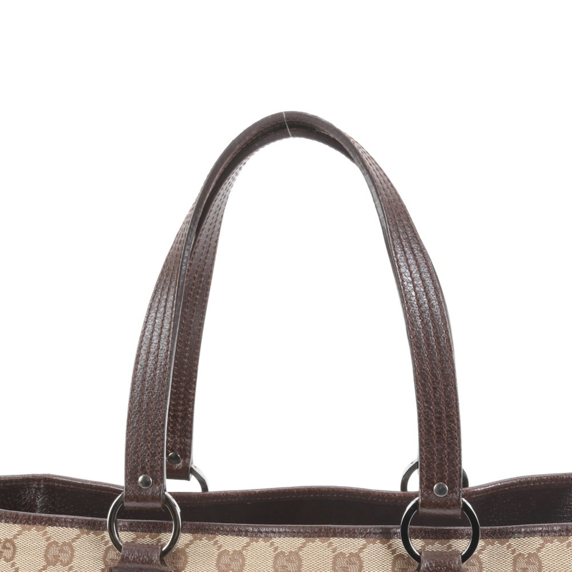 Gucci GG Canvas 113017 Leather Tote Bag Shoulder Handbag Brown Women's