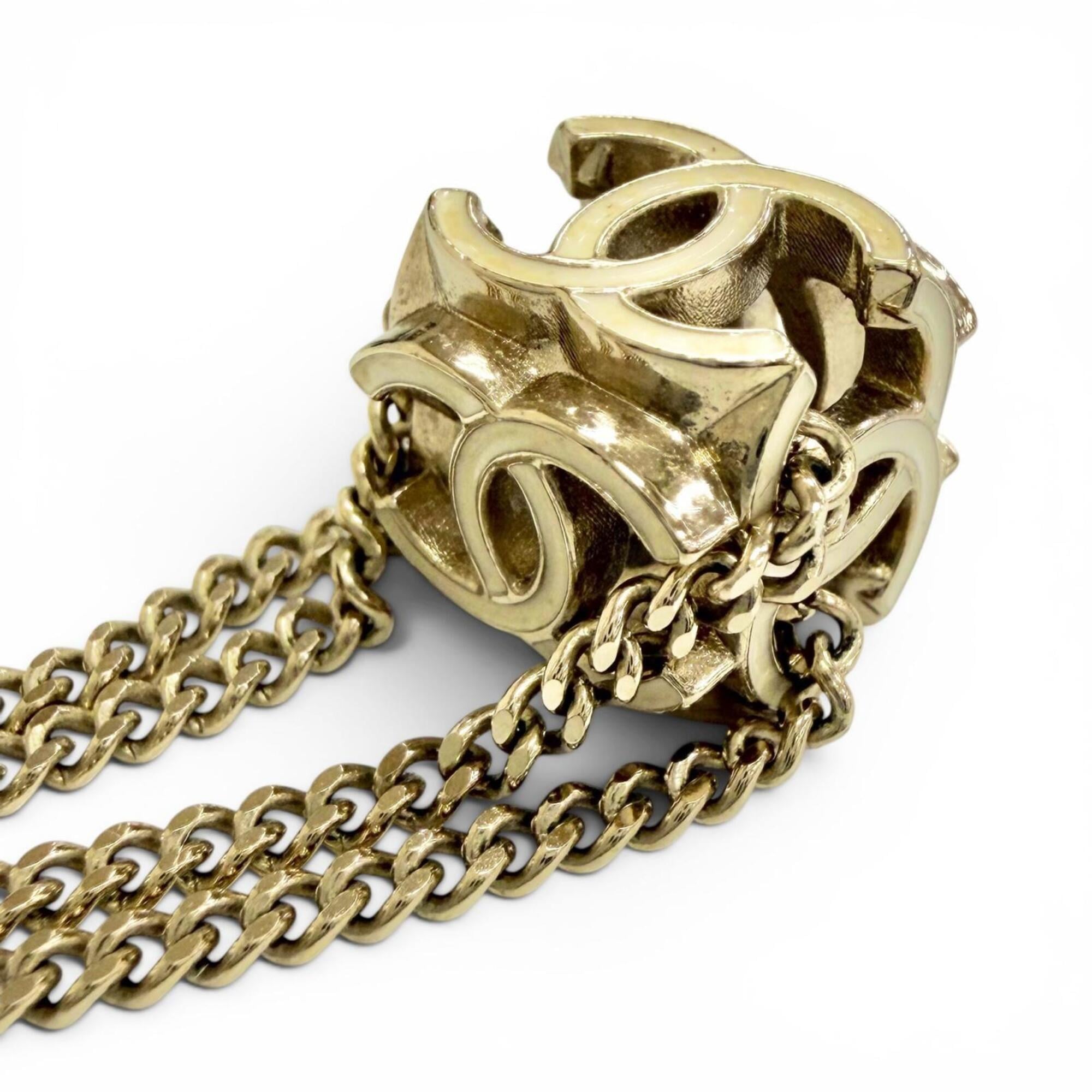 CHANEL A22K CC Logo Coco Mark Cube Necklace Choker Accessory Gold Tone Made in Italy Women's Comes with Box Highly Recommended ◎ — Like New