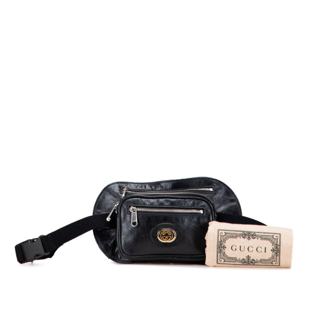 Gucci Interlocking G Waist Bag/Body Bag 575857 Black Leather Women's GUCCI