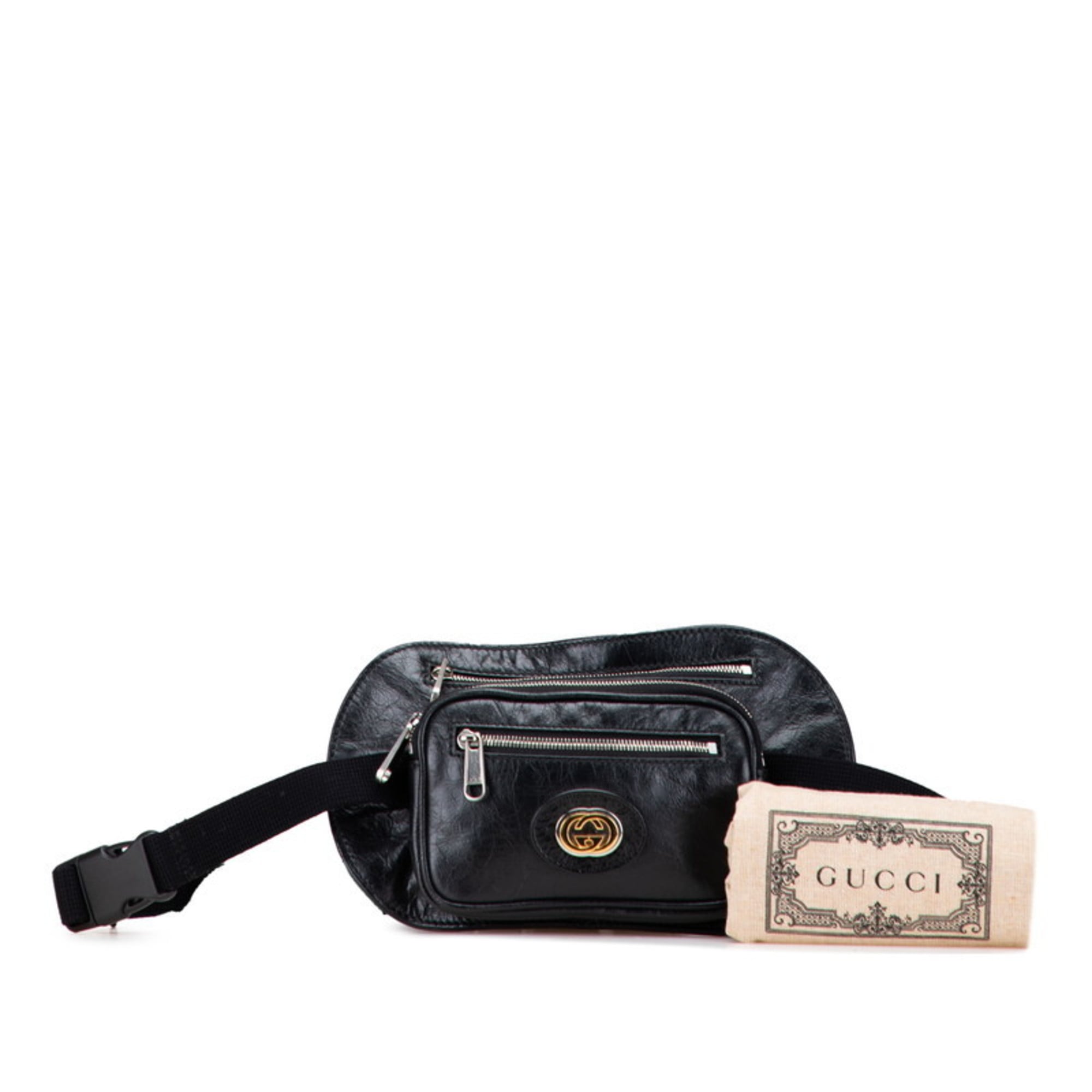 Gucci Interlocking G Waist Bag/Body Bag 575857 Black Leather Women's GUCCI