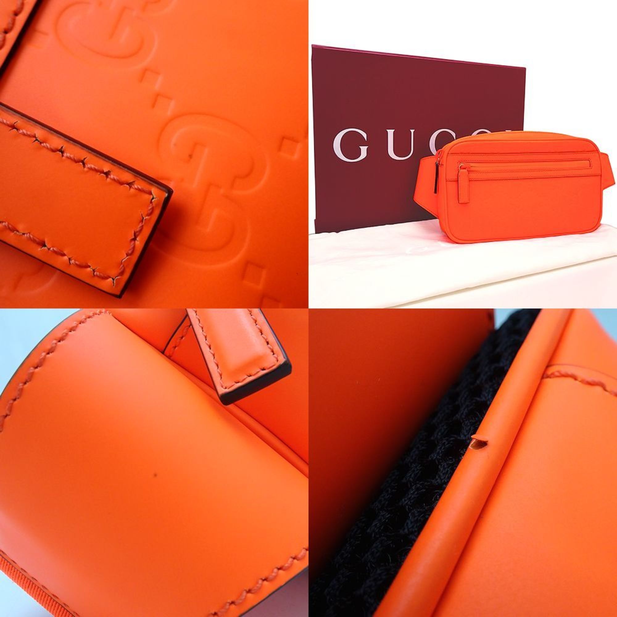 GUCCI Gucci Belt Bag 771422 Body GG Rubber Effect Leather Bright Orange 352032 — Like New