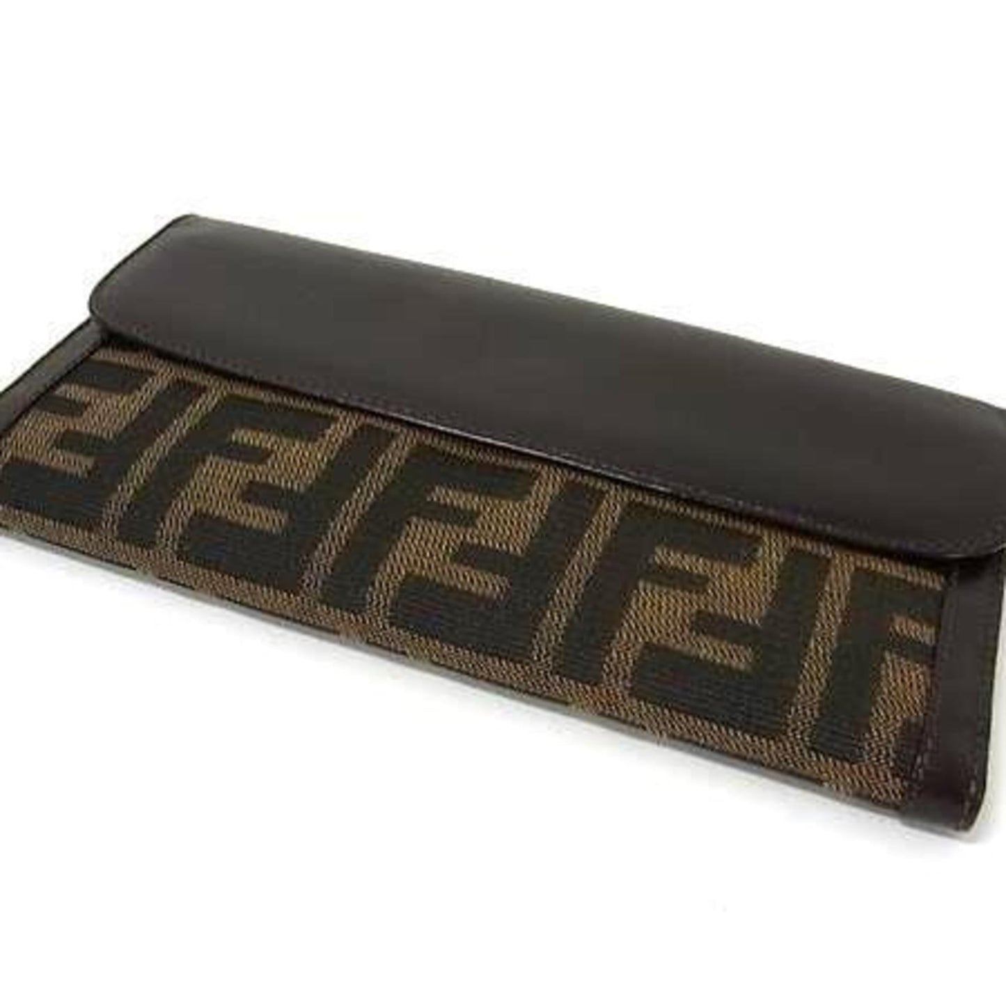 FENDI Zucca Wallet 2804・01339 Brown Canvas and Leather Double Bifold Long for Men Women