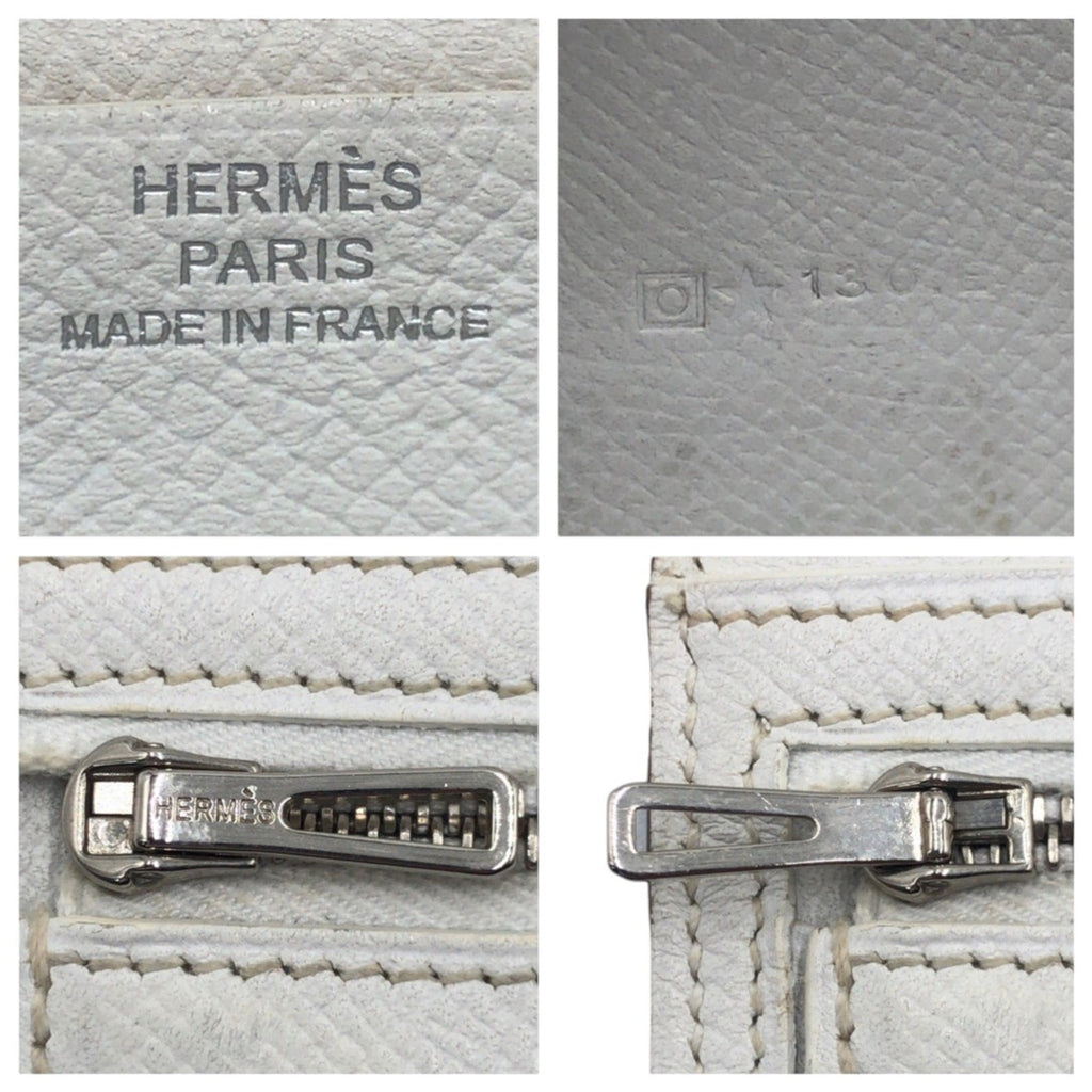 HERMES Bearn Soufflet Blue, Light and White Epsom Leather Long Wallet, □O ★ Stamped, Women's