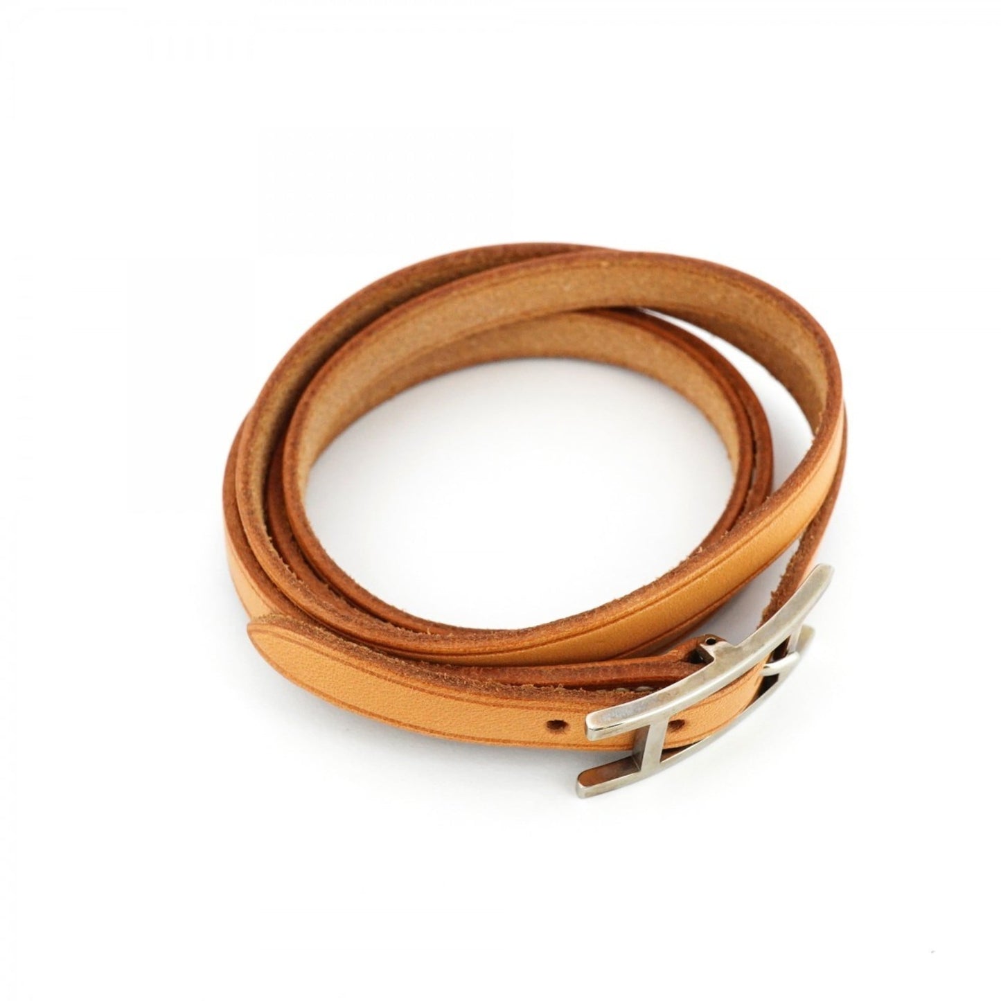 Hermes Hermès Api 3 Bracelet in Metal, Leather, Silver, and Light Brown for Men Women