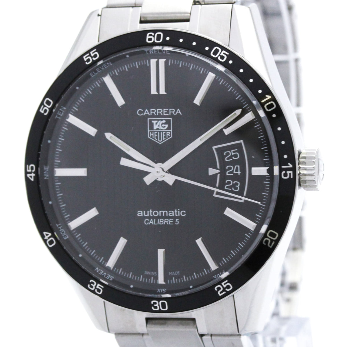 TAG HEUER Carrera Calibre 5 Steel Automatic Mens Watch WV211M Polished — Very Good
