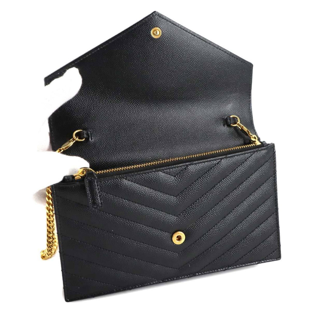 Saint Laurent Cassandre Envelope Chain Wallet, black leather with gold hardware (product number 742920).