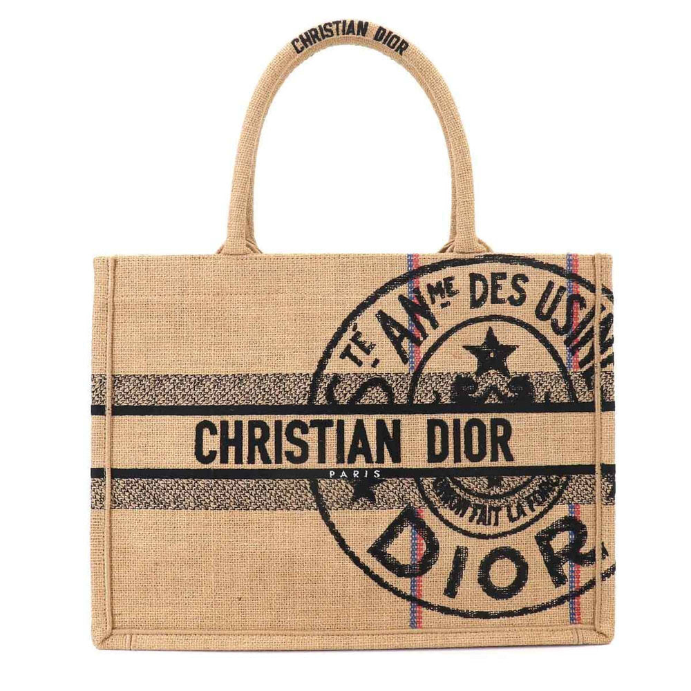 Christian Dior Book Tote Medium, Union Motif Handbag, Jute Canvas, Beige, M1296ZRUW — Like New