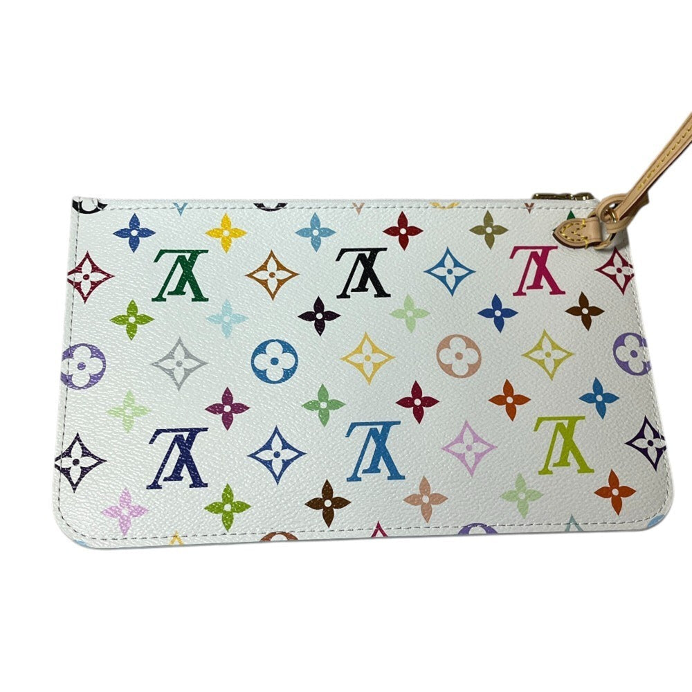 LOUIS VUITTON M27787 LV × TM Takashi Murakami Collaboration Neverfull MM Handbag with Pouch, Tote Bag, Monogram Multicolor Canvas, Women's, Blanc White — New