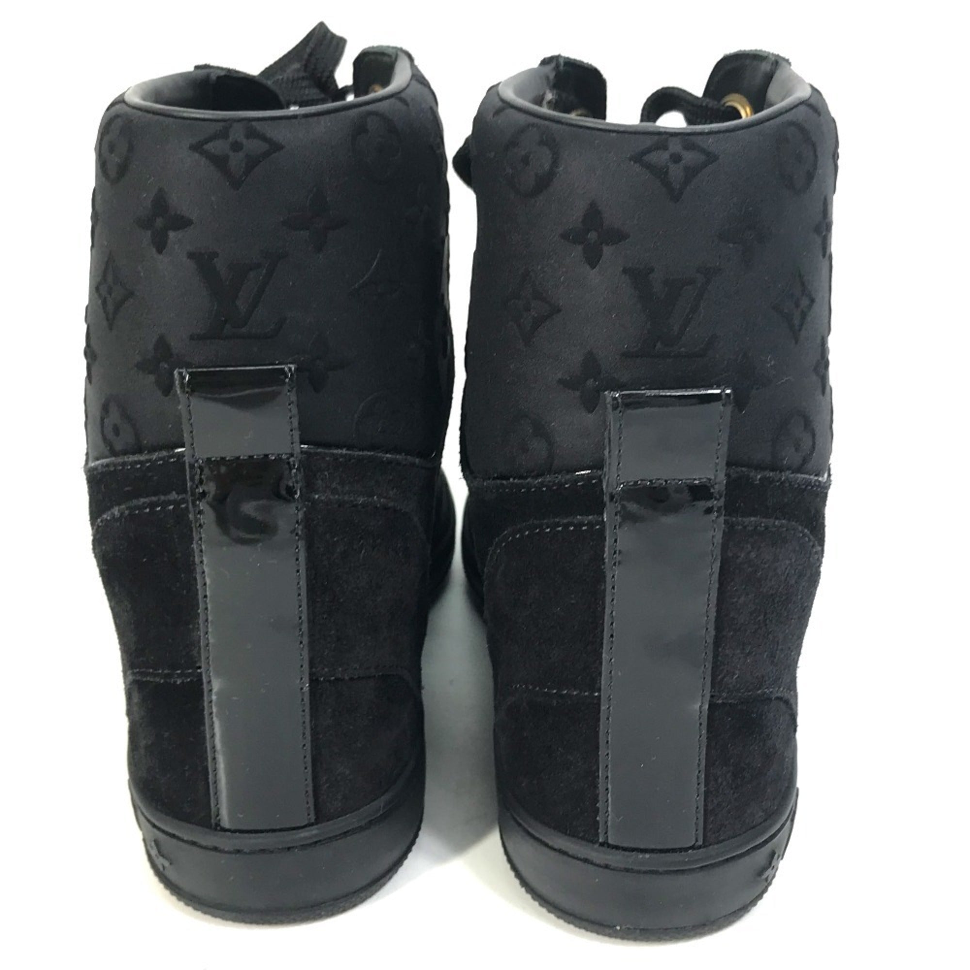 LOUIS VUITTON Monogram High-Top Sneakers, Suede, Women's, Black