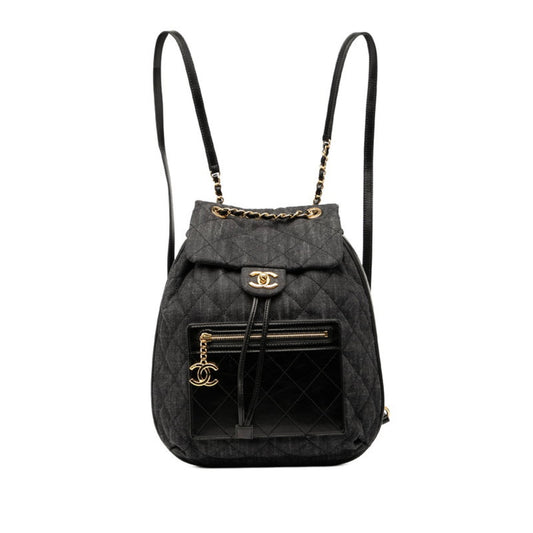 CHANEL Coco Mark Matelasse Backpack A93563 Black Denim Leather Women's