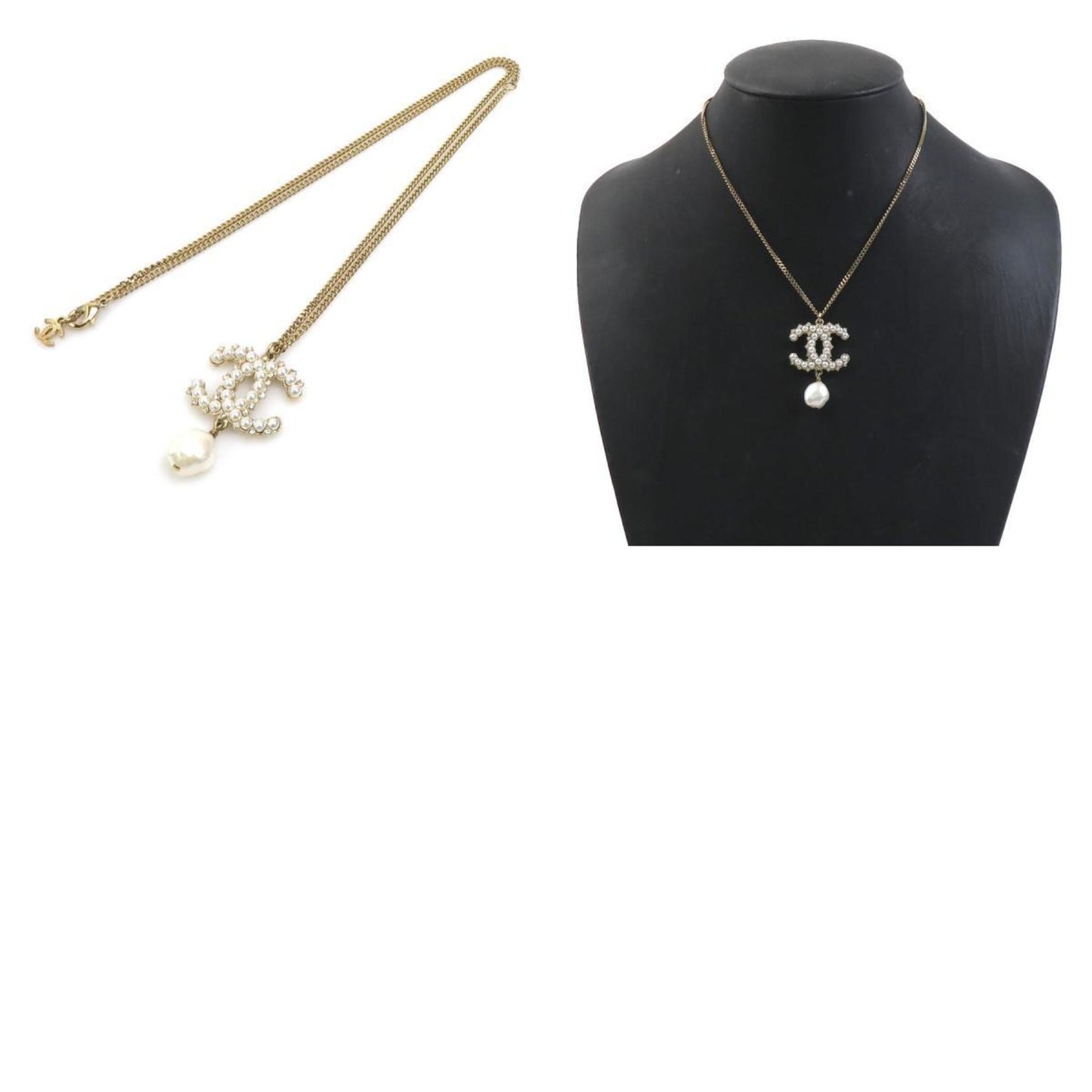 CHANEL Women's Metal Necklace with Faux Pearls in Gold and White (r10876j)