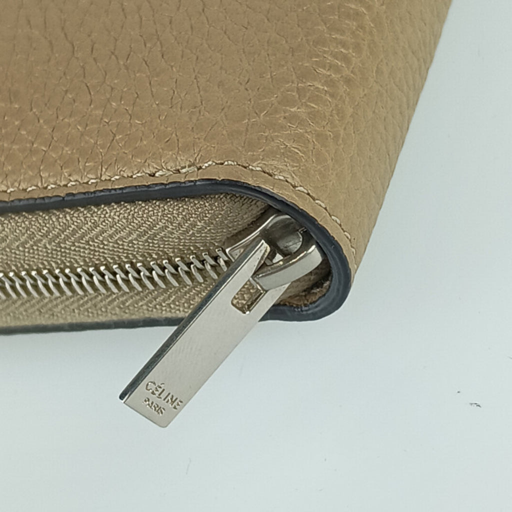 CELINE Long Wallet Large Zipped Beige Orange Red Leather Women's Bicolor Round