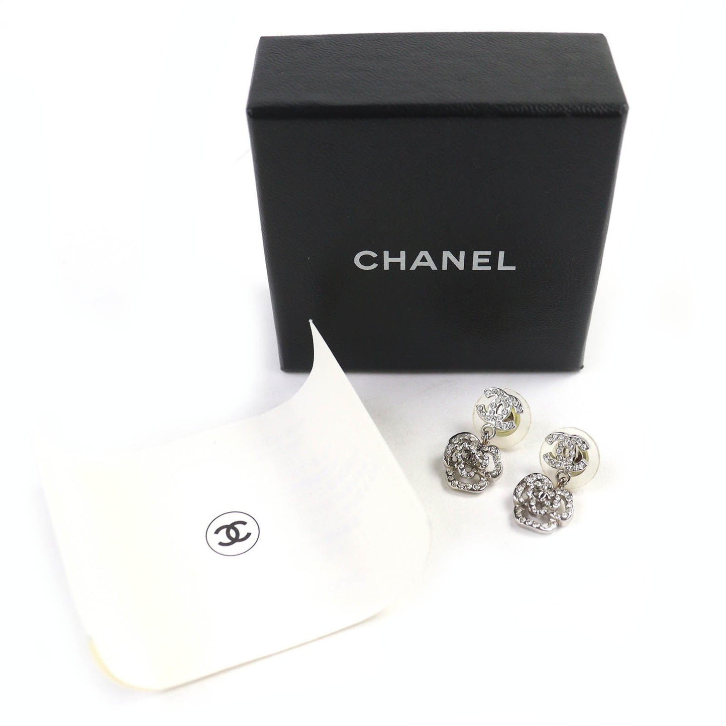 CHANEL 07A Coco Mark Camellia Swing Earrings (Binaural) Silver with Box, Made in Italy, Women's, Cute and Stylish