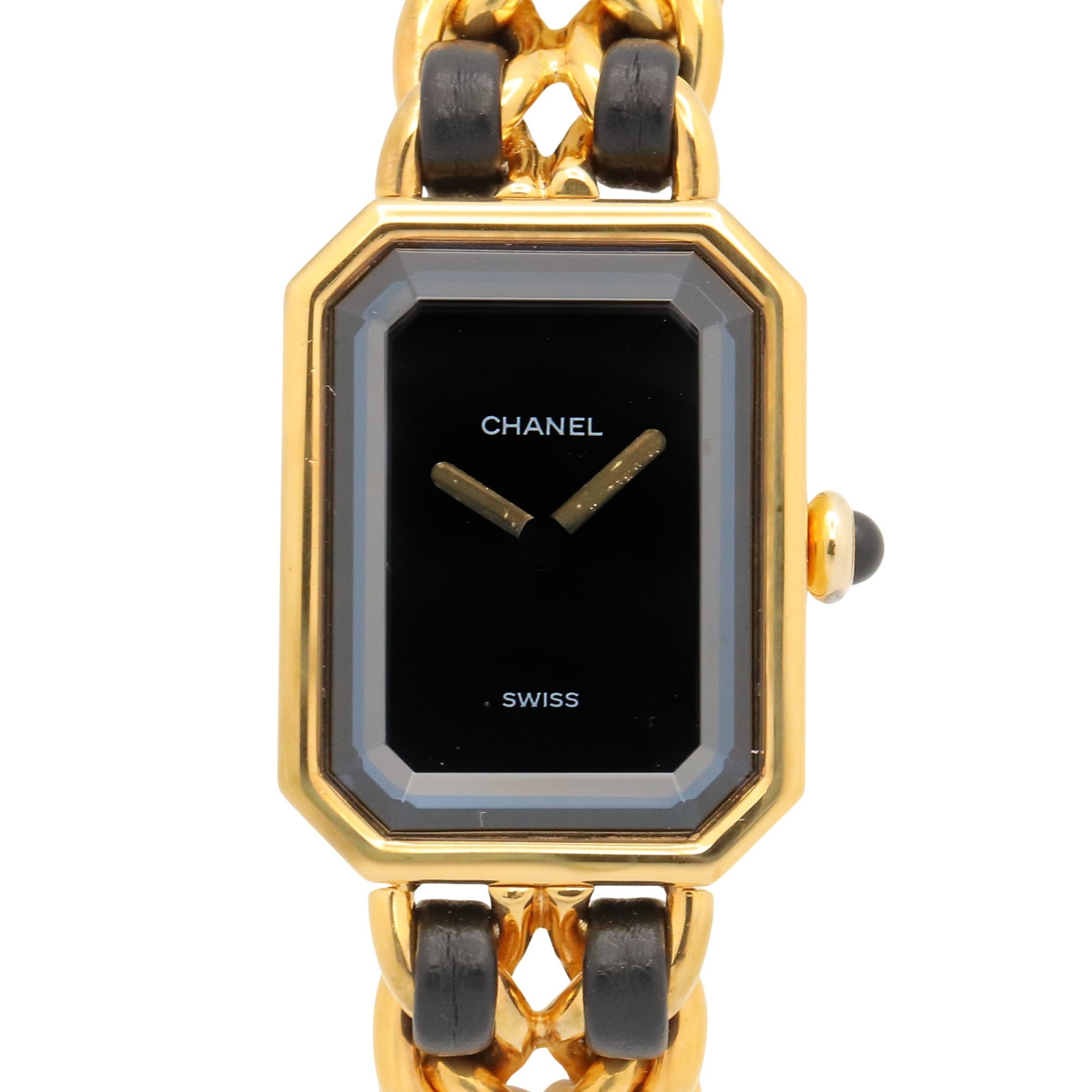 Chanel CHANEL Première M Watch, Gold Plated Leather, Women's, Black, H0001 — Very Good