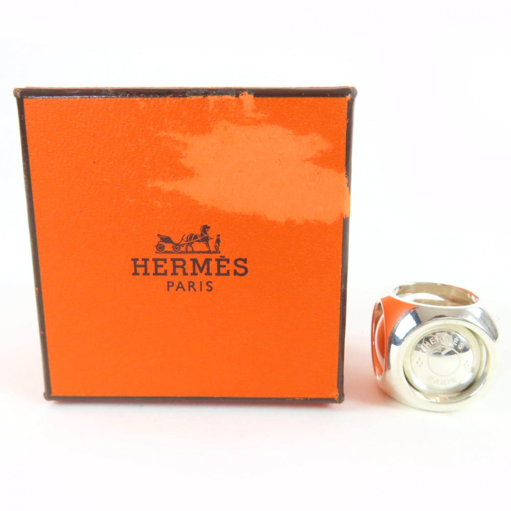 HERMES Vintage Extra Wide Sellier Ring AG925 Cube Silver Sizes 46-47-48 Weight 34.3g Women's — Like New