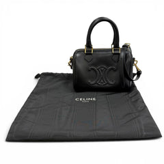 CELINE 11377 Smooth Calfskin Cuir Triomphe Small Boston 2-Way Bag Shoulder Black Made in Italy Women's with Dust — Like New
