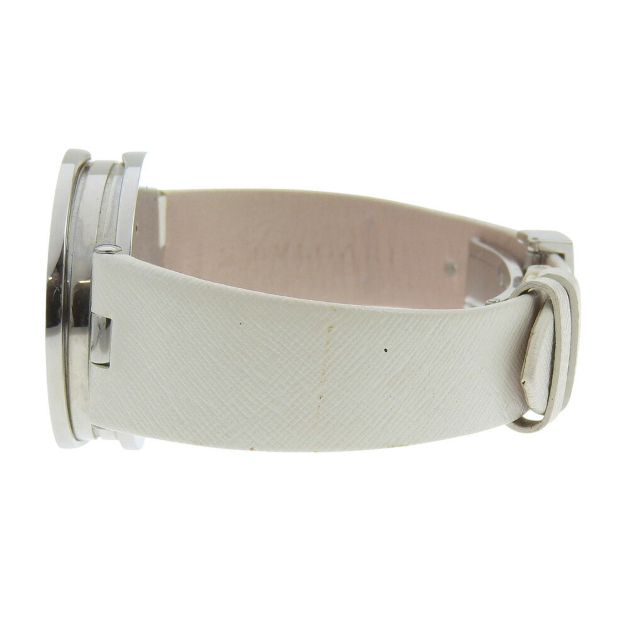 BVLGARI Bzero1 Watch, BZ35S/BZ35WLSL, Stainless Steel and Leather, Quartz Movement, Analog Display, White Dial, Women's — Very Good