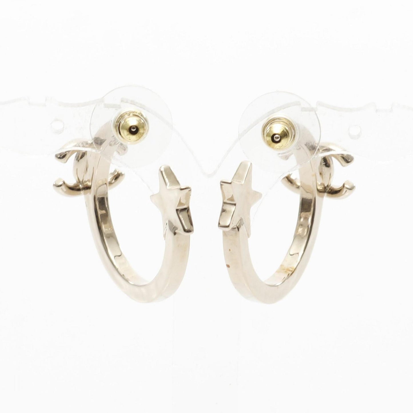 CHANEL Coco Mark Star Hoop Earrings with Gold-Plated Rhinestones for Women, Available in Gold and Clear