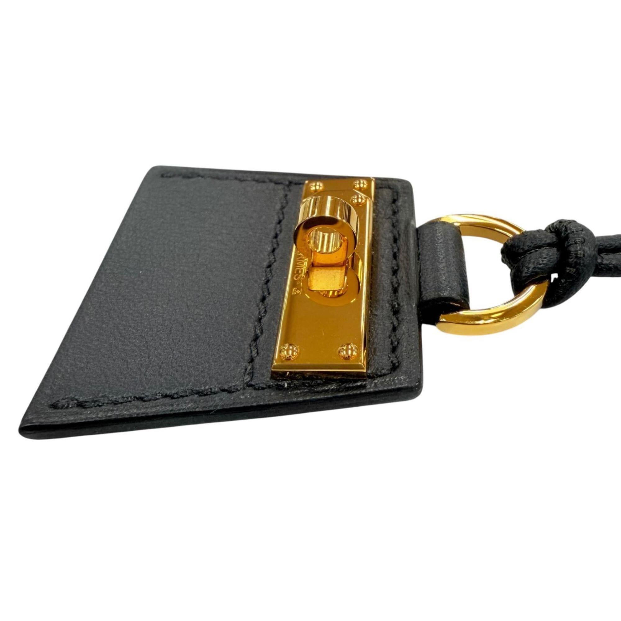 HERMES MONPETIT KELLY PM Gold Hardware Leather Necklace, Black, Made in France, Women's, with Box and Dust Bag — Like New