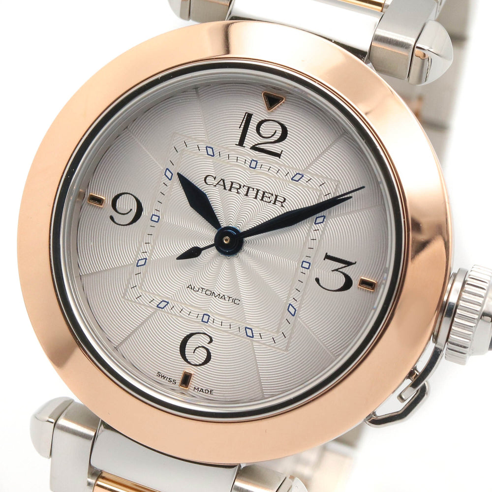 Cartier Pasha de watch, 18K pink gold (PG) stainless steel, boys' size, silver tone, W2PA0008 — Very Good
