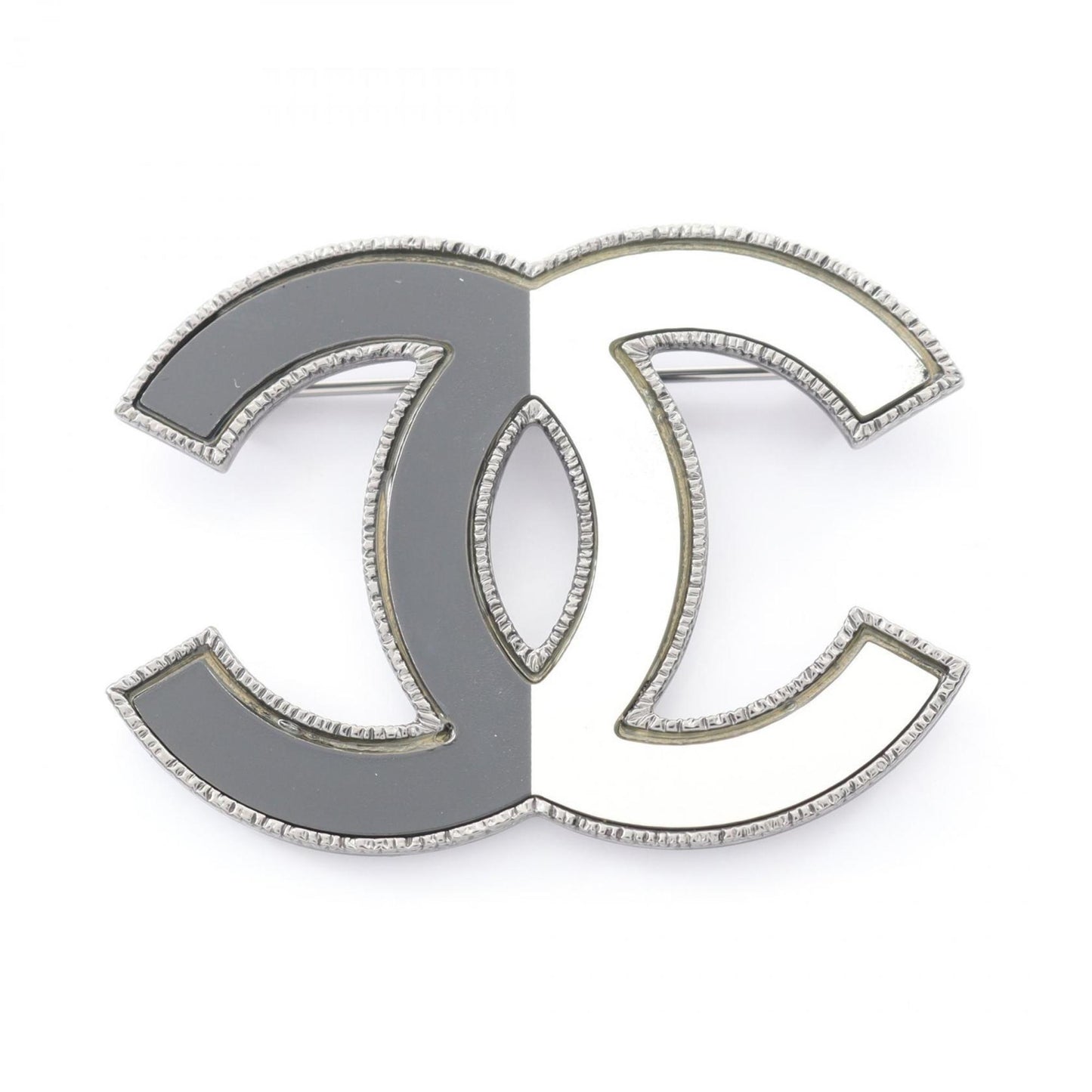 CHANEL Coco Mark Brooch, Stainless Steel, Women's, Silver, Black, White, A16B