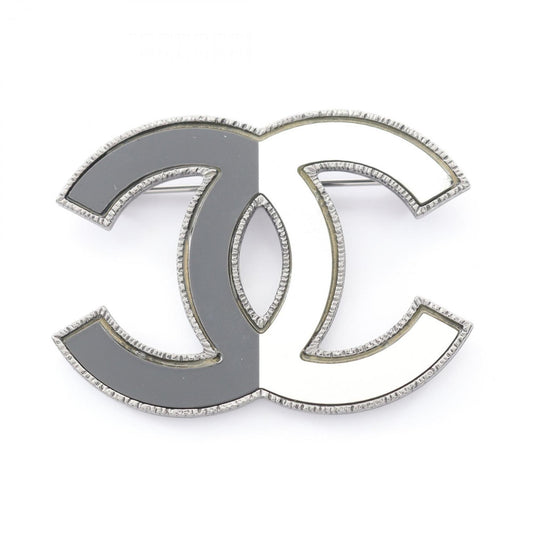 CHANEL Coco Mark Brooch, Stainless Steel, Women's, Silver, Black, White, A16B