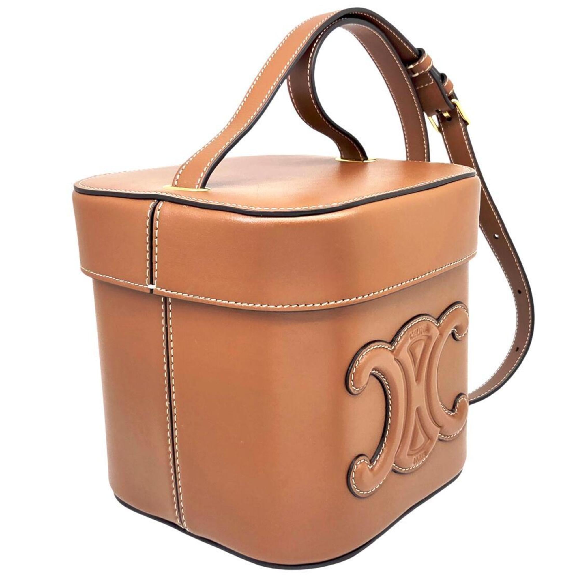 CELINE Cuir Triomphe Box Leather Brown Shoulder Bag Vanity for Women