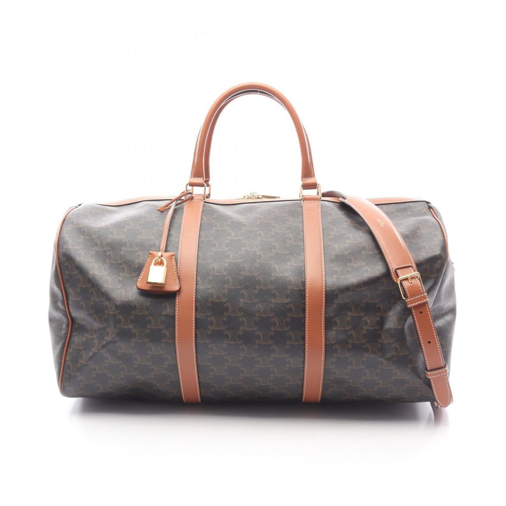 Celine Triomphe Large Boston Bag, Coated Canvas and Leather, Men's Women's, Black Brown