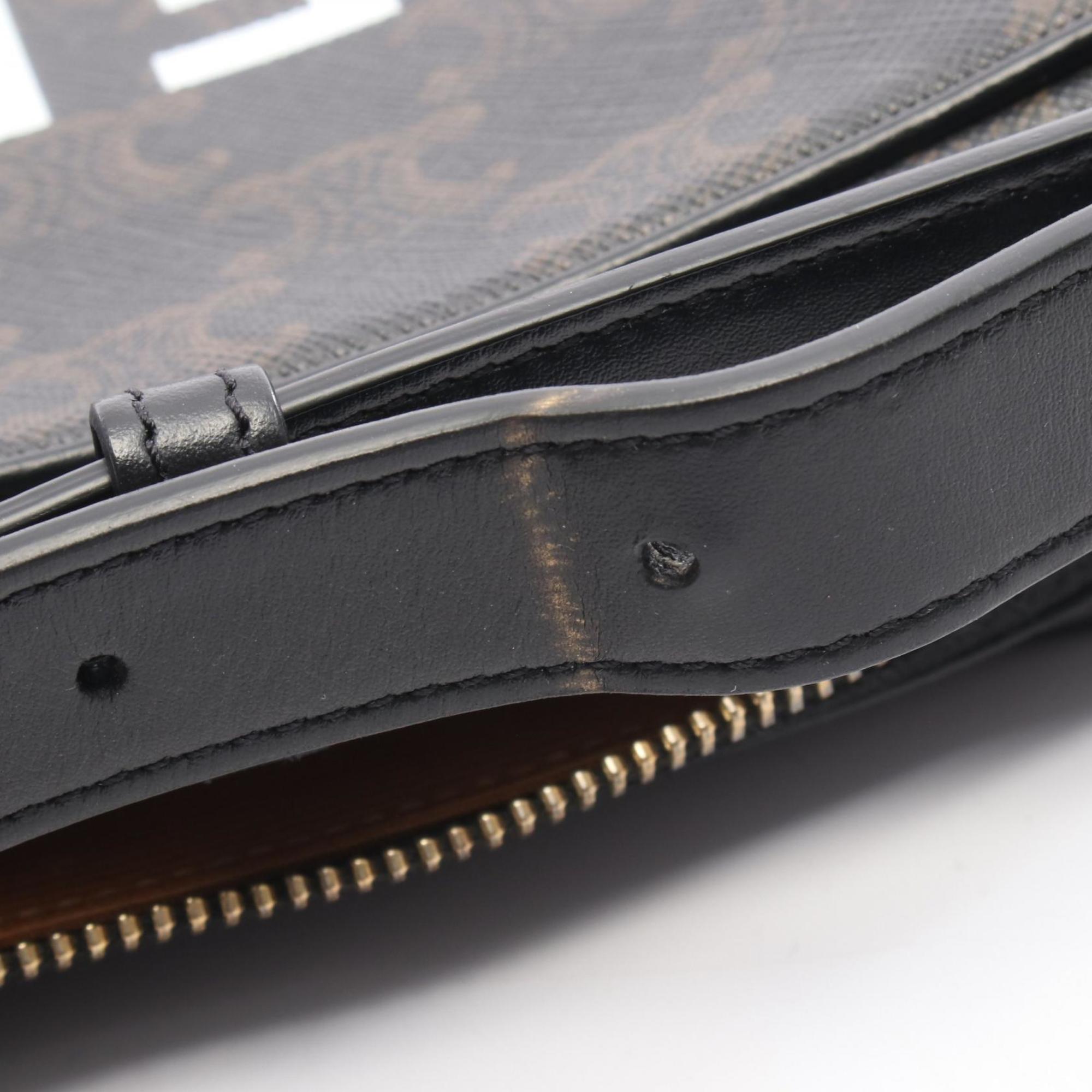 Celine Triomphe Medium Messenger Bag, Shoulder Coated Canvas and Leather, Women's, Black Brown, 194502