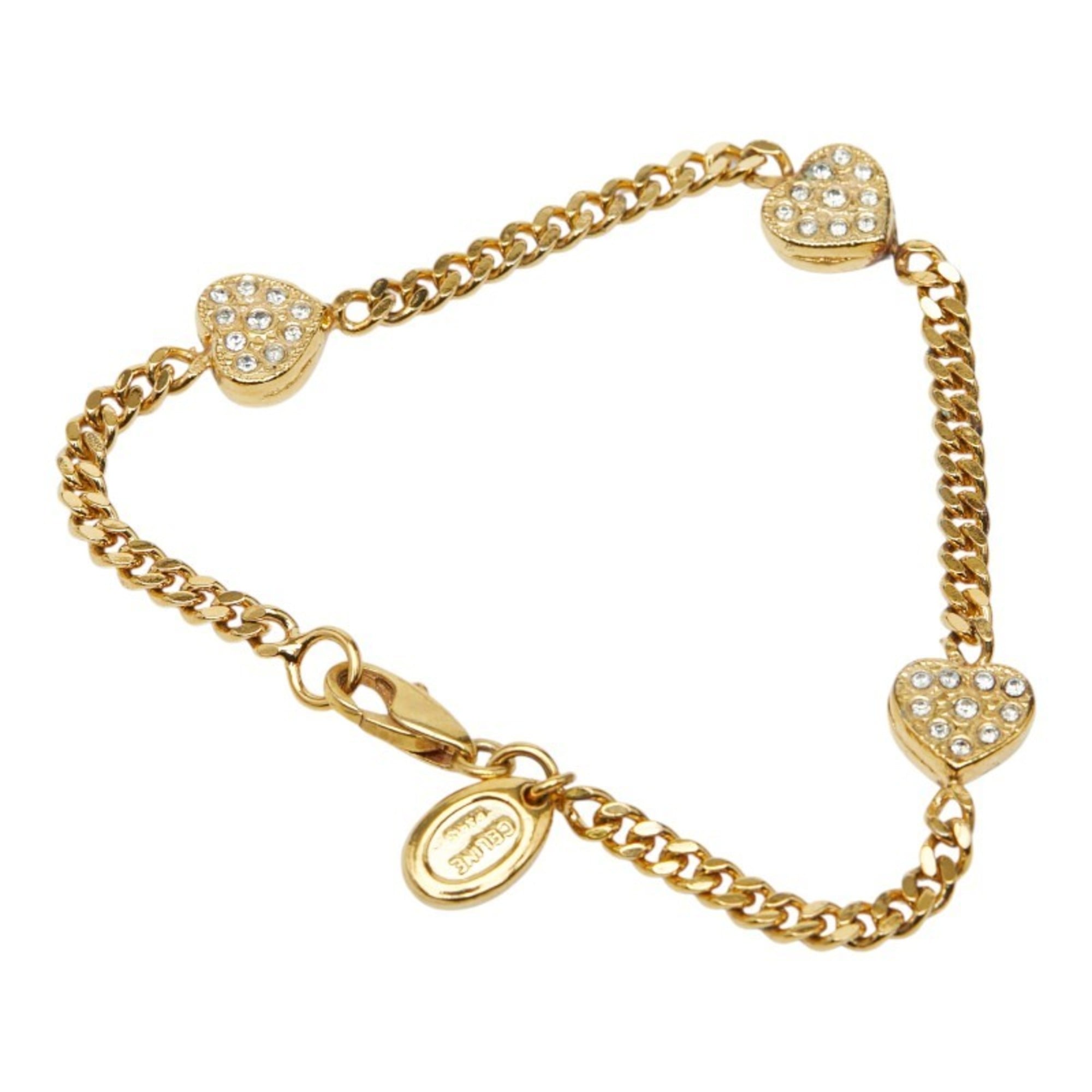 Celine Heart Rhinestone Chain Bracelet, Gold Plated, Women's