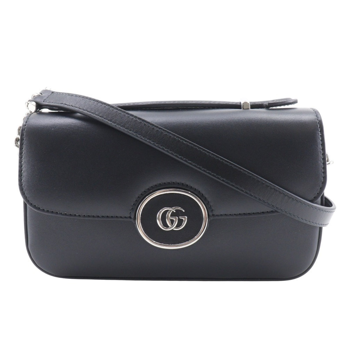 Gucci Petit GG Shoulder Bag, Double G, 2-Way, 739722, Leather, Black, Flap, GG, Women's — Like New