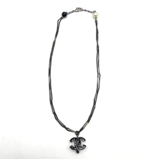 Chanel 2-strand necklace Coco Mark fake pearl stone black gunmetal 06A CHANEL A rank