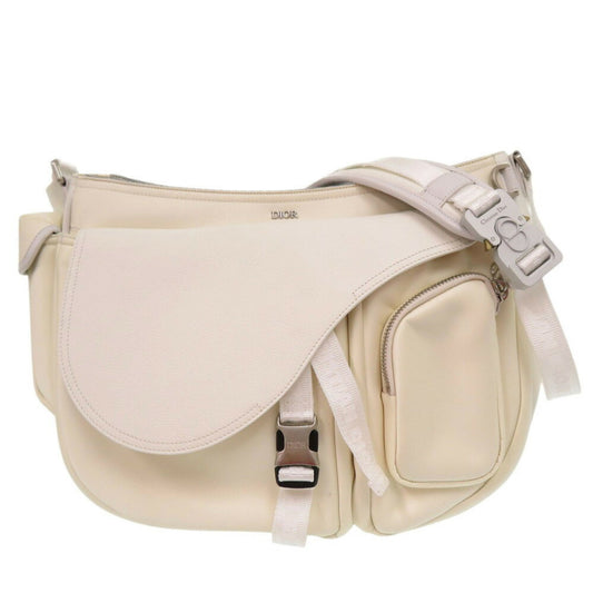 Christian Dior x Sacai Saddle Soft Bag 1ADHO029USG Leather Nylon White Shoulder 1579Christian Men's
