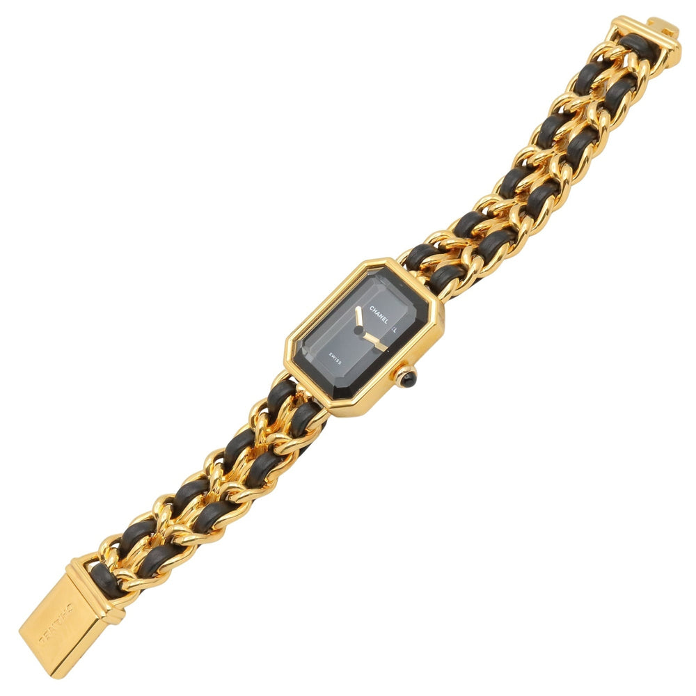 Chanel CHANEL Première S Watch, Gold Plated (GP), Leather Strap, Women's, Black, H0001 — Very Good