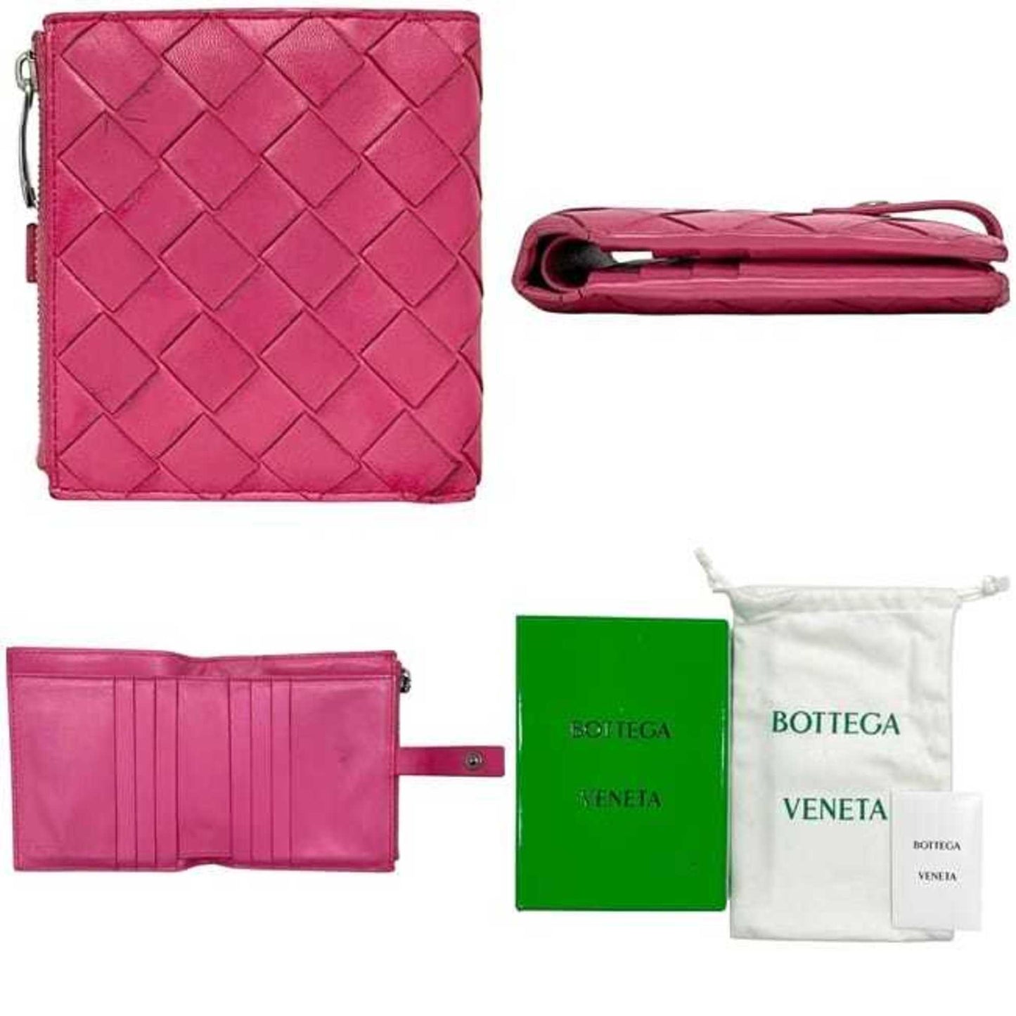 Bottega Veneta bifold wallet f-24680 pink intrecciato leather S02332325Z BOTTEGA VENETA compact for men and women.