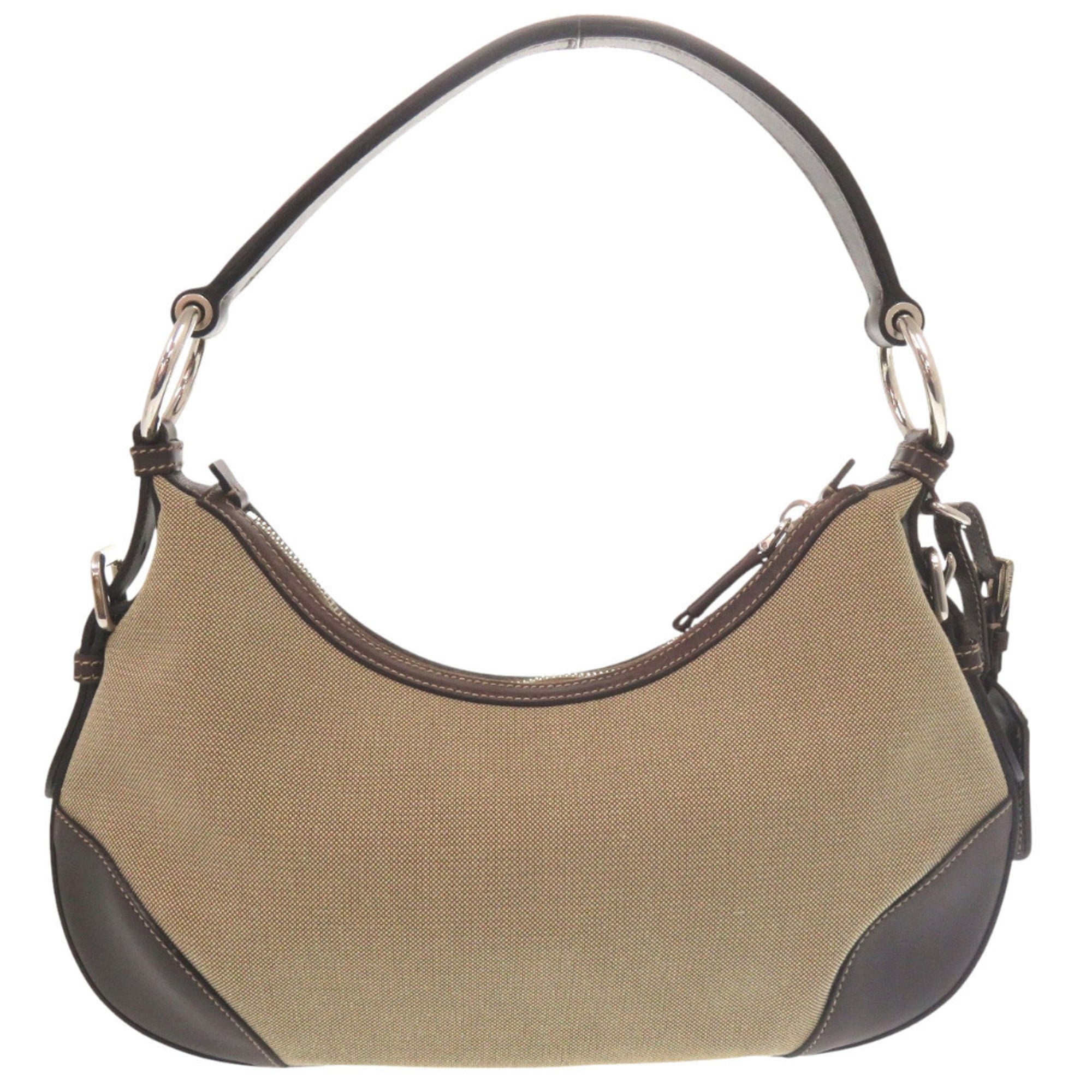 Excellent condition Prada logo jacquard canvas bag BR3429 with silver hardware, semi-shoulder or one-shoulder style, brown leather, 0505