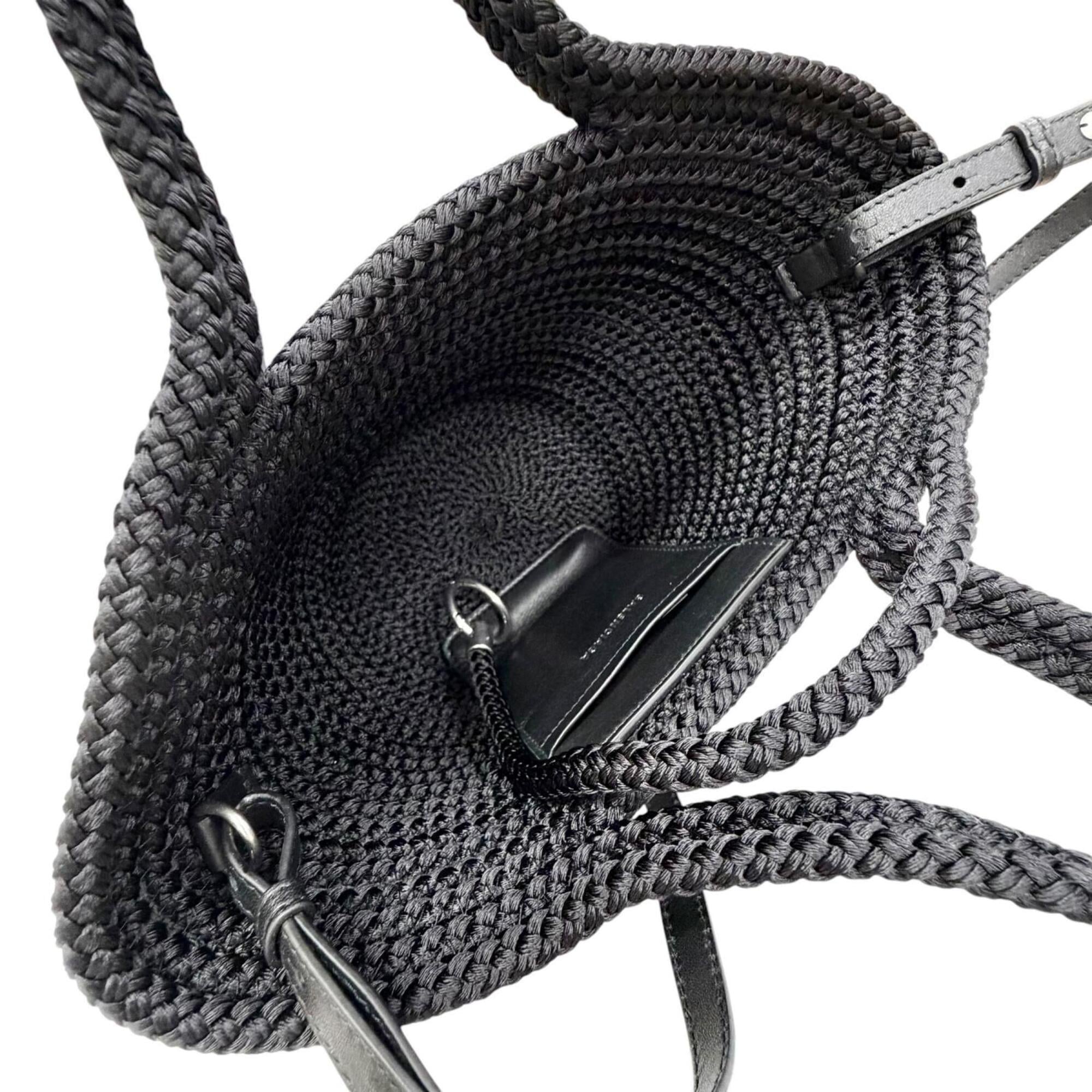 BALENCIAGA 695612 Ibiza Small Strap Logo 2-Way Basket Bag Summer Handbag Shoulder Black Made in Italy Women's with Dust — Like New