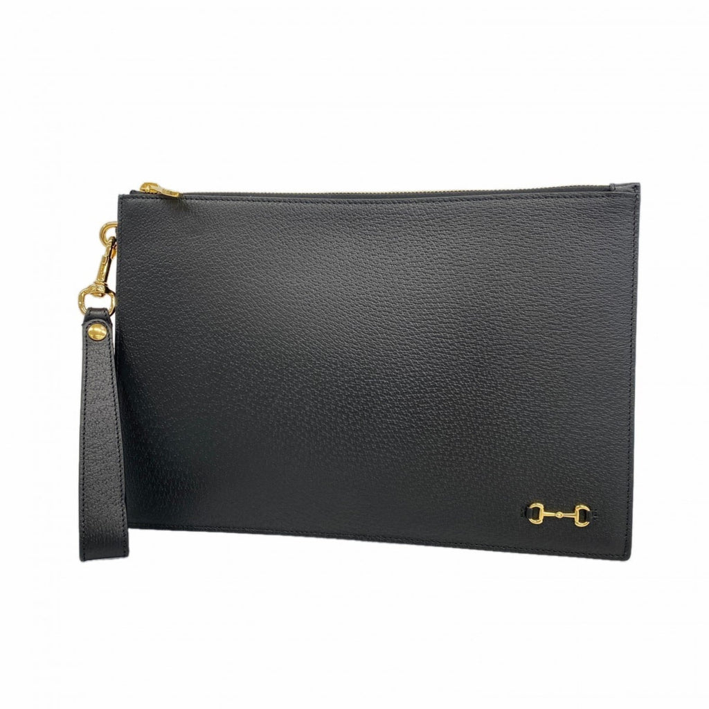 Gucci Horsebit Clutch Bag 700524 Leather Black Champagne Men's Women's