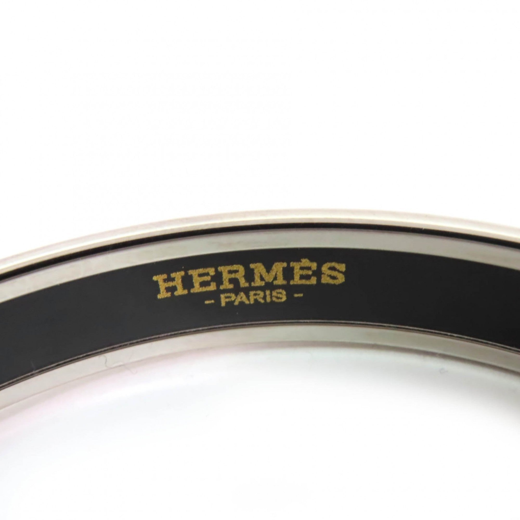 HERMES Hermès Enamel PM Carte à Joue Bangle Bracelet in Silver and White, with Box Dust Bag, Made France, Women's — Like New