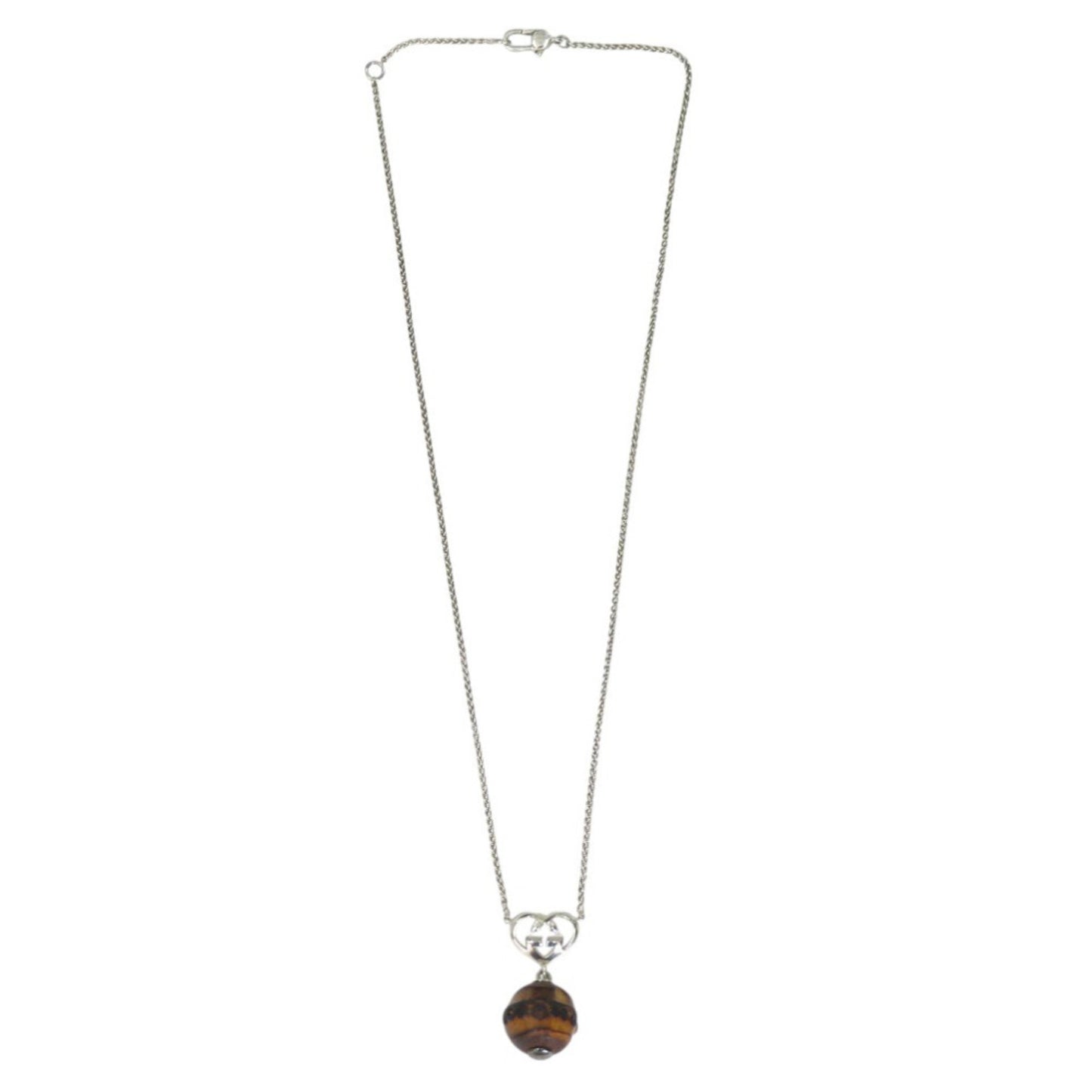 Gucci Interlocking G Heart Pendant Necklace in Sterling Silver with Bamboo Finish (0530)