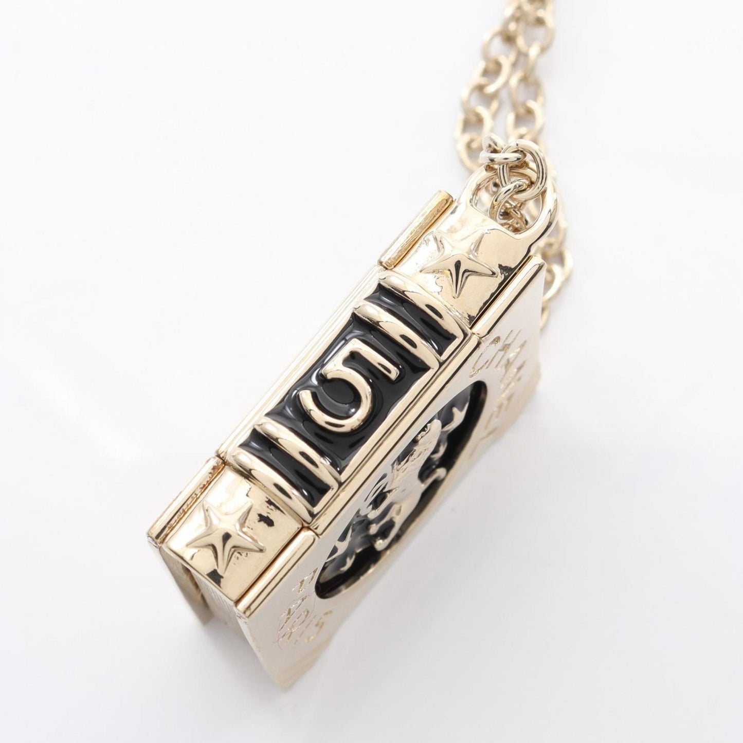 CHANEL Coco Mark Book Motif Necklace, Gold Plated, Women's, and Black