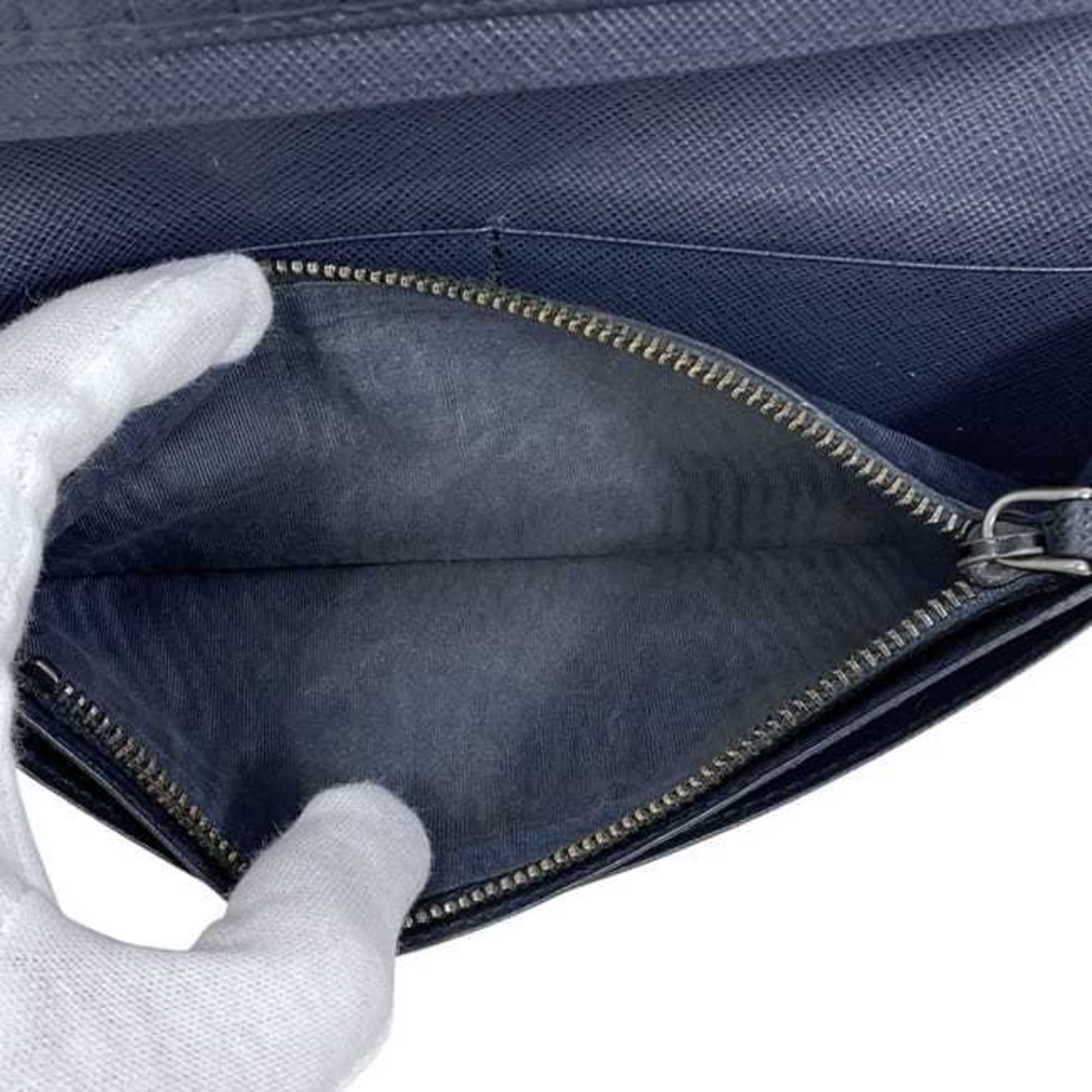 Prada bifold long wallet ec-24533 navy 2MV836 Saffiano leather size 42 PRADA blue triangular plate men's hardware